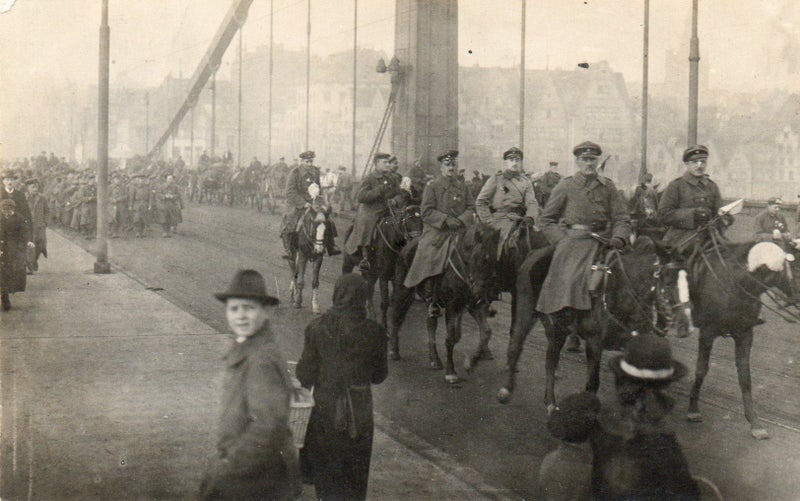 Unidentified Military Parade, real photo postcard Carousel 1