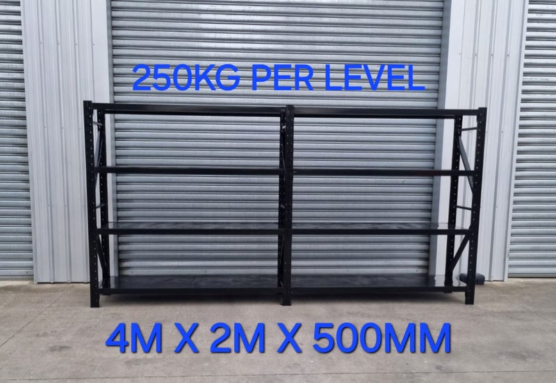 Shelving Racking Storage 4m x 2m x 500mm 250kg per level! BLACK FREE DELIVERY Carousel 1
