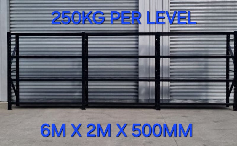 Shelving Racking Storage 6m x 2m x 500mm 250kg per level! BLACK FREE DELIVERY Carousel 1