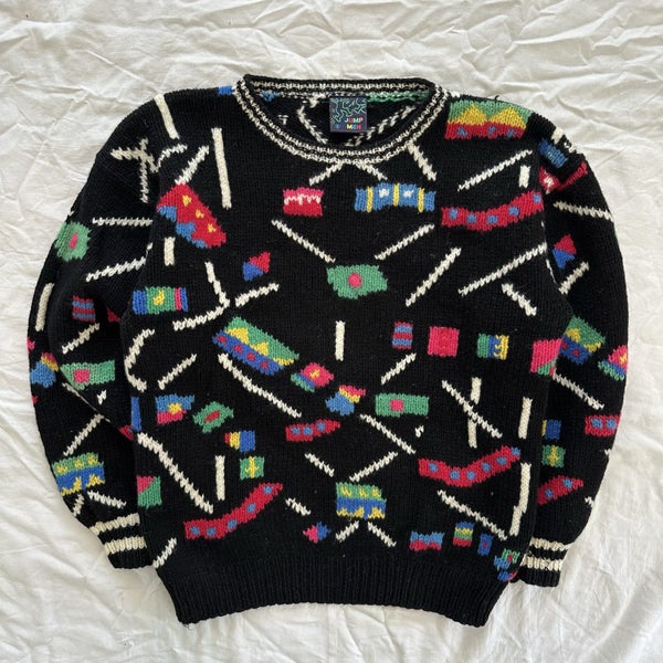 Vintage Jump Men Pure Wool Funky Knitted Sweater Licorice Allsorts Carousel 1