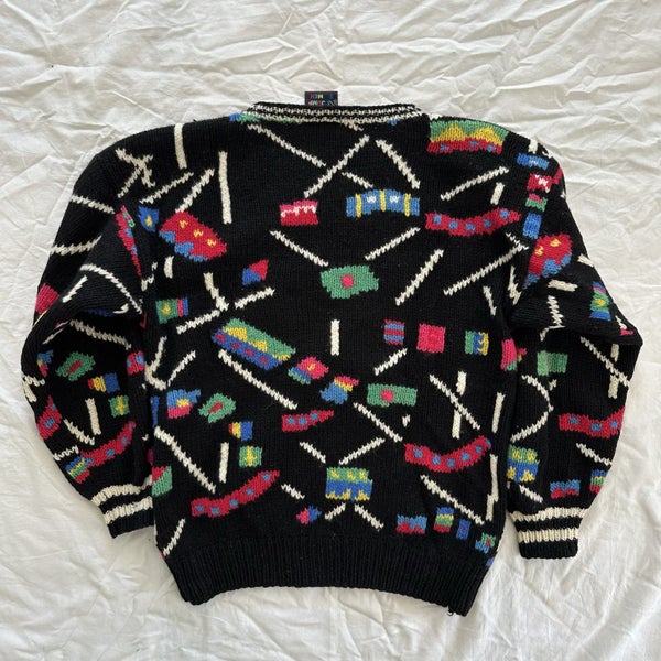 Vintage Jump Men Pure Wool Funky Knitted Sweater Licorice Allsorts Carousel 4