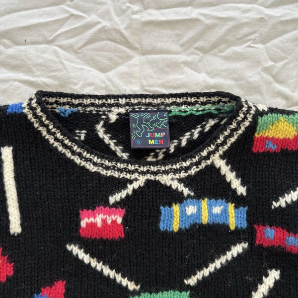 Vintage Jump Men Pure Wool Funky Knitted Sweater Licorice Allsorts Carousel 2