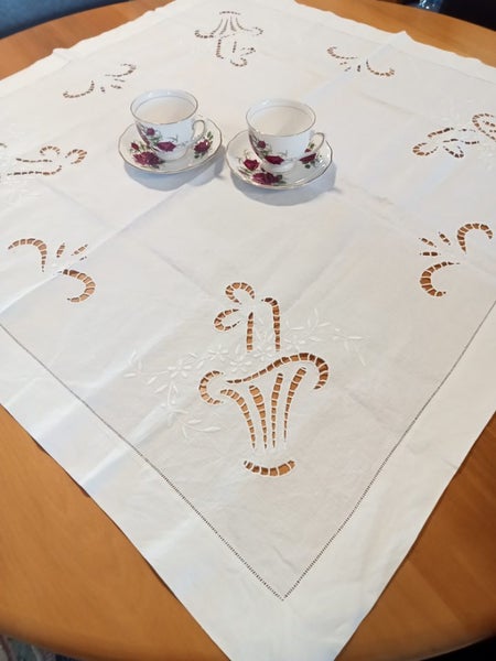 Edwardian embroidered cotton tea cloth #2 Carousel 1