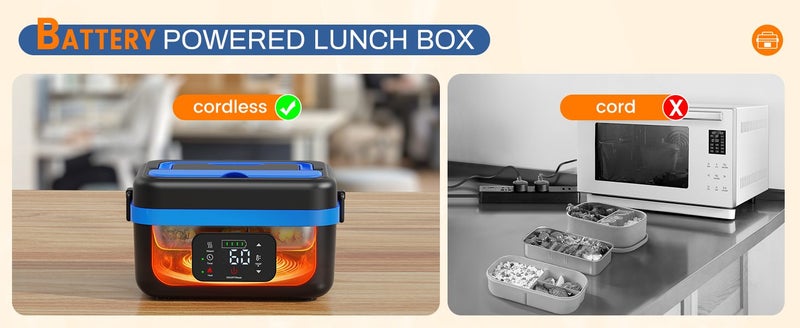 Cordless Electric Lunch Box Rechargeable Self-Heating Food Warmer Carousel 1
