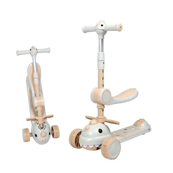 BoPeep Foldable Kids Scooter Flip-able Seat Adjustable Height LED Light Beige Carousel 1