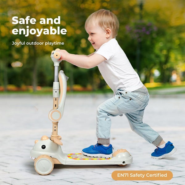 BoPeep Foldable Kids Scooter Flip-able Seat Adjustable Height LED Light Beige Carousel 2