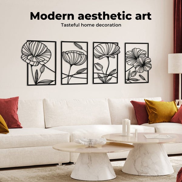 Yezi Wall Art 4 Pcs Black Metal Floral Minimalist Line Art Modern Sculpture Carousel 2
