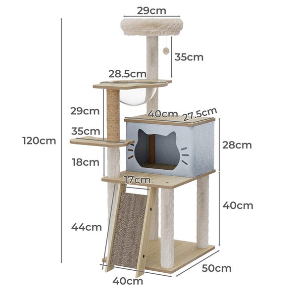 Pawz Cat Tree Tower Scratching Post Scratcher Wood Condo House Furniture 120cm Carousel 10