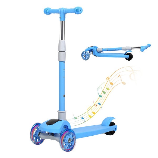 Bopeep Foldable Kids Scooter Adjustable Height Flashing LED Music 3 Wheels Blue Carousel 1