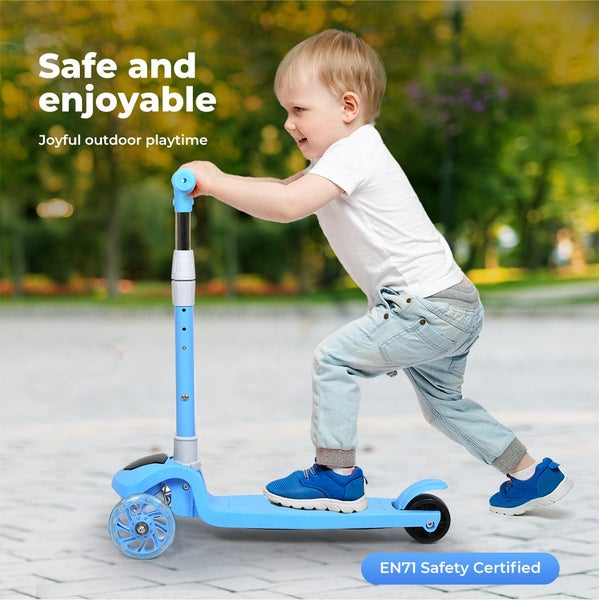 Bopeep Foldable Kids Scooter Adjustable Height Flashing LED Music 3 Wheels Blue Carousel 2