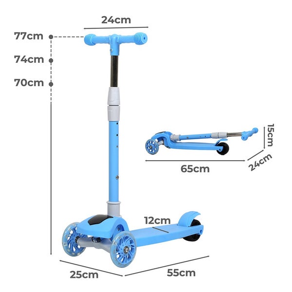Bopeep Foldable Kids Scooter Adjustable Height Flashing LED Music 3 Wheels Blue Carousel 10