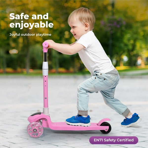 Bopeep Foldable Kids Scooter Adjustable Height Flashing LED Music 3 Wheels Pink Carousel 2