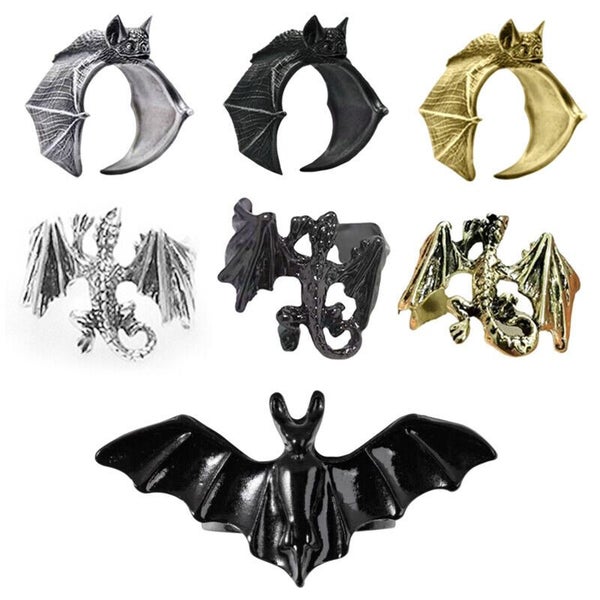 Vintage Bat Rings Metal Fashion Punk Open Adjustable Rings Unisex Party Jewelry Carousel 1
