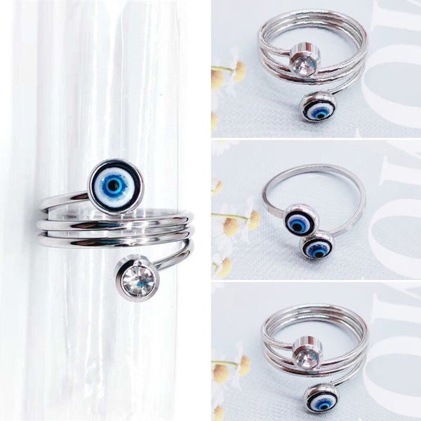 Blue Evil Eye Silver Plated Ring Finger Open Rings Men Women Stainless Steel Carousel 1