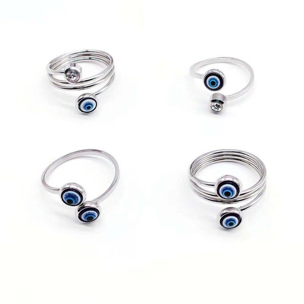 Blue Evil Eye Silver Plated Ring Finger Open Rings Men Women Stainless Steel Carousel 2