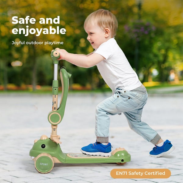BoPeep Foldable Kids Scooter Flip-able Seat Adjustable Height LED Light Green Carousel 2
