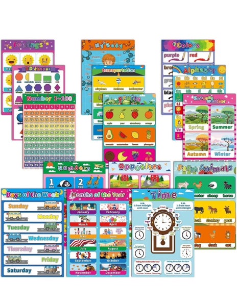 15 Pack Educational Preschool Posters for Toddlers & Kids -17"x12" Classroom Carousel 1