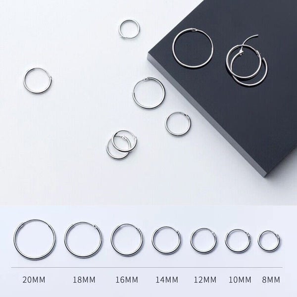 2pcs 925 Sterling Silver Solid Classic Hoop Ring Earrings Lip Ear Nose Body P... Carousel 1