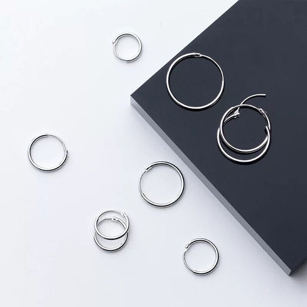 2pcs 925 Sterling Silver Solid Classic Hoop Ring Earrings Lip Ear Nose Body P... Carousel 11