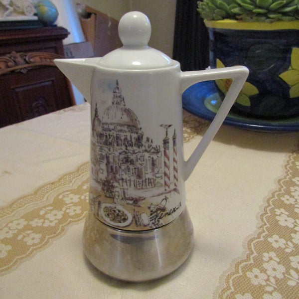 Retro Vanezia Stovetop Espresso. S/ Steel & Porcelain Coffee Maker. Ex. Co. Carousel 2