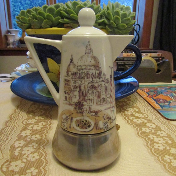 Retro Vanezia Stovetop Espresso. S/ Steel & Porcelain Coffee Maker. Ex. Co. Carousel 1
