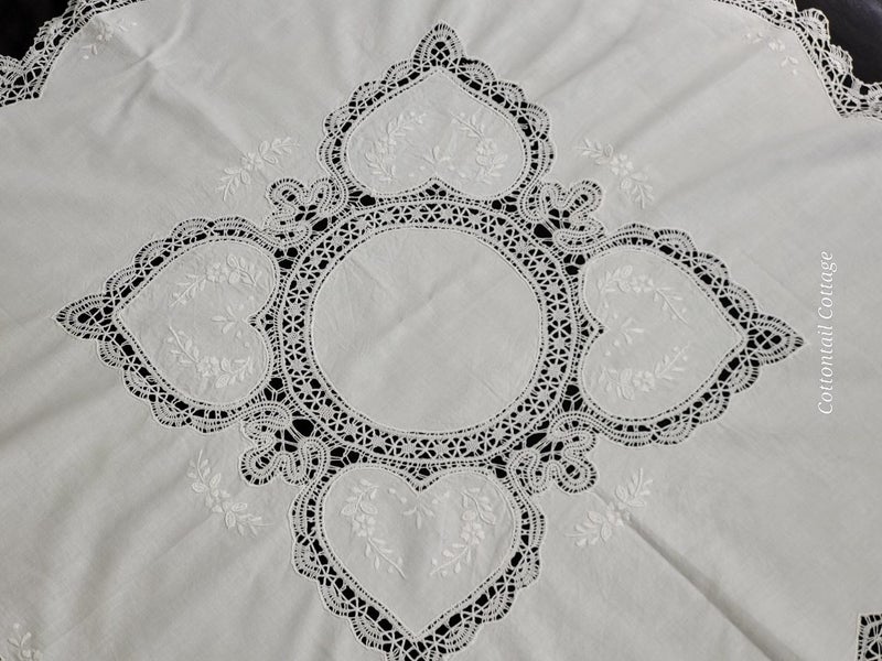 Cotton & Crochet Lace Tablecloth Hearts 82cm x 85cm Carousel 1