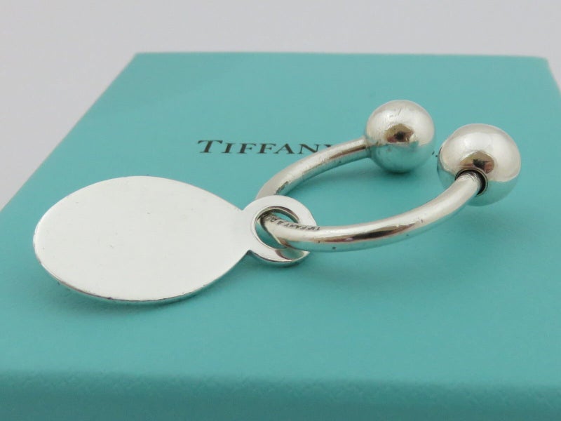 TIFFANY & CO Sterling Silver Return to Tiffany Oval Tag Keyring Carousel 2