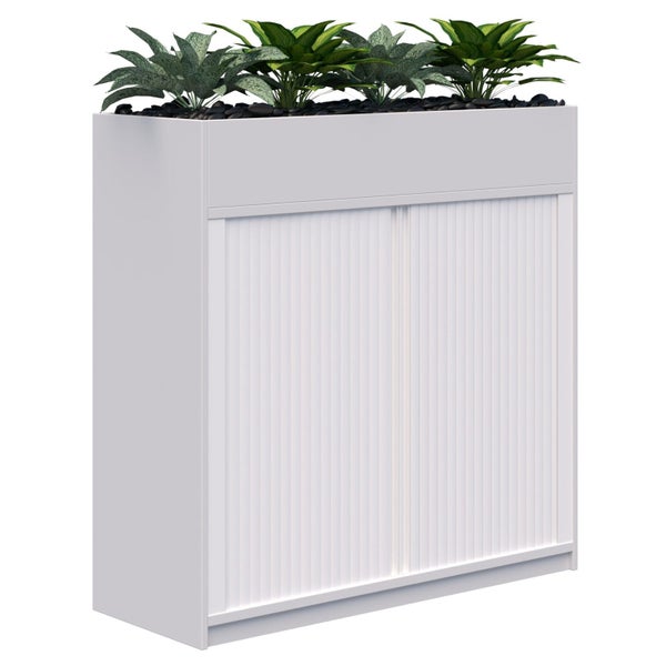 Rapid Planter Tambour Including Artificial Plants, 1200mm x 1200mm, White, Wi... Carousel 1