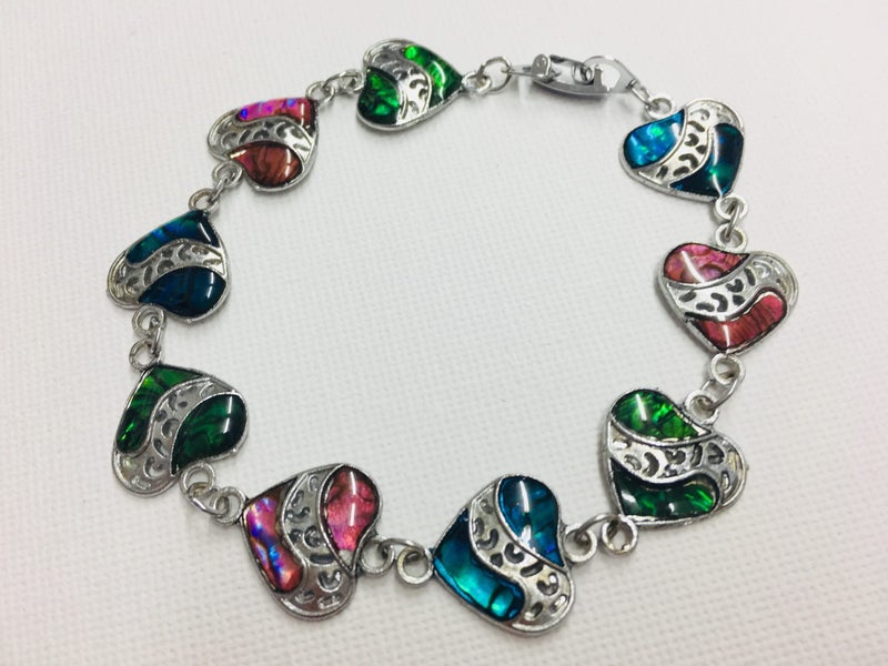 Paua Shell Bracelet - pink/blue/green Heart Carousel 1