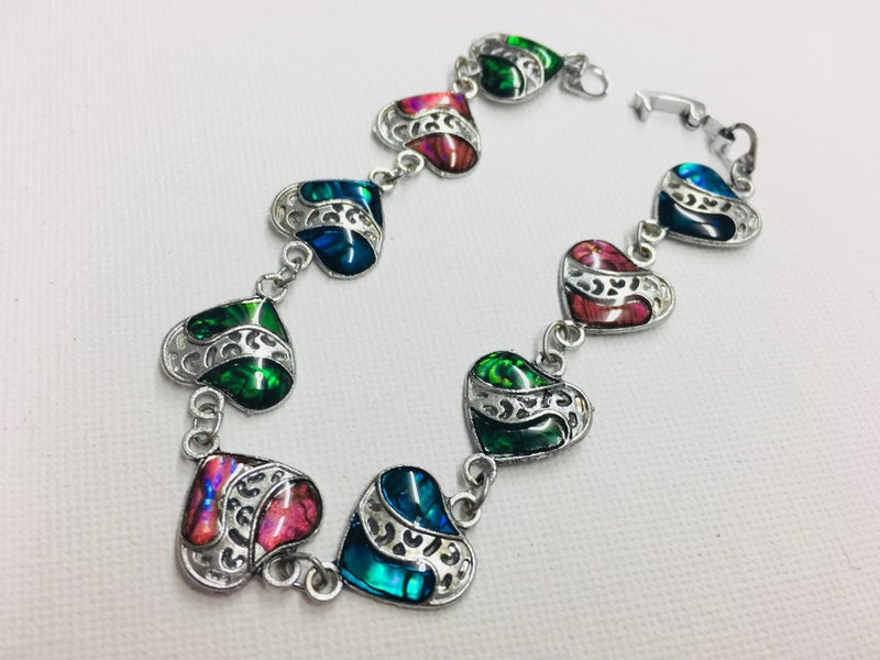 Paua Shell Bracelet - pink/blue/green Heart Carousel 2