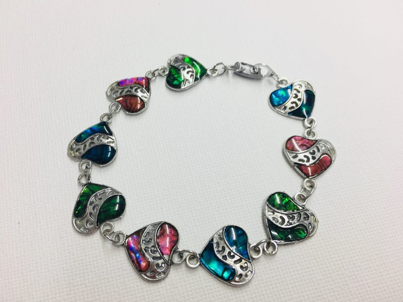 Paua Shell Bracelet - pink/blue/green Heart Carousel 4