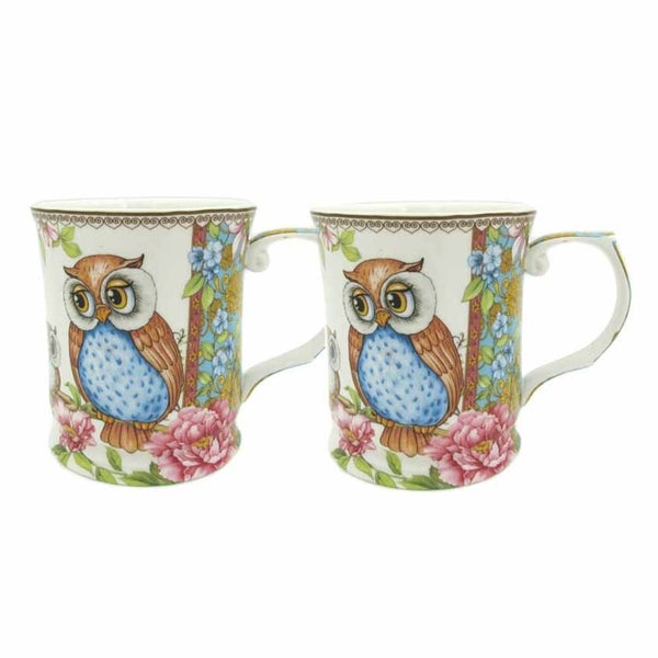 Elegant Kitchen Tea Coffee Owls Mugs Cups Set of 2 Carousel 1
