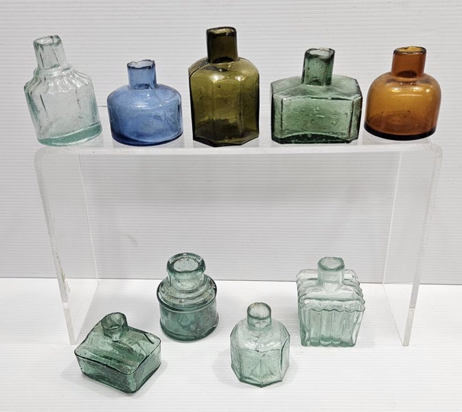 Collection of old Victorian glass ink bottles Carousel 1