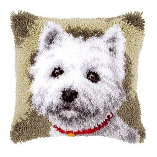 Latch Hook Maltese Dog Cushion with Canvas Hook and Threads Kit Carousel 1
