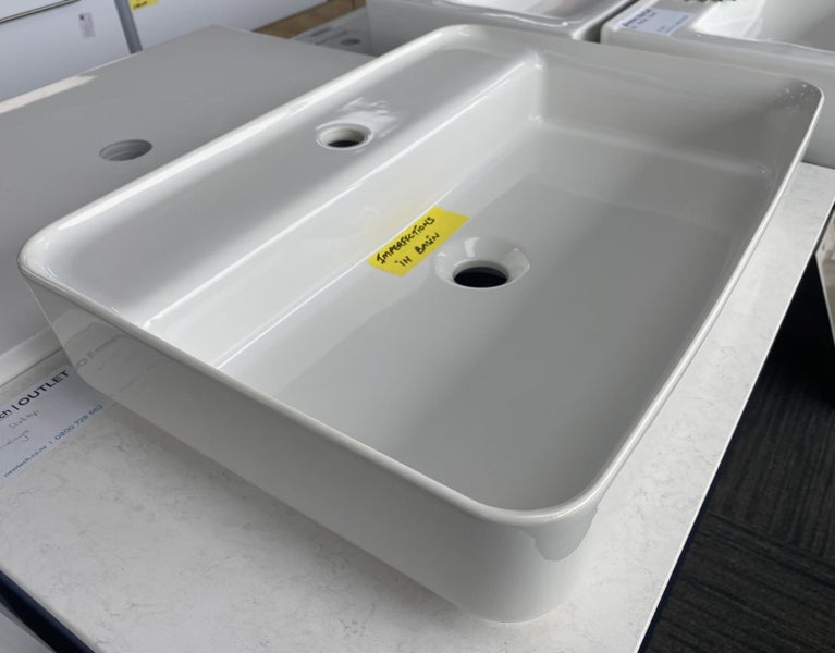 SOFIA RECTANGULAR ONE TAP HOLE VESSEL BASIN - WHITE GLOSS - display stock Carousel 1