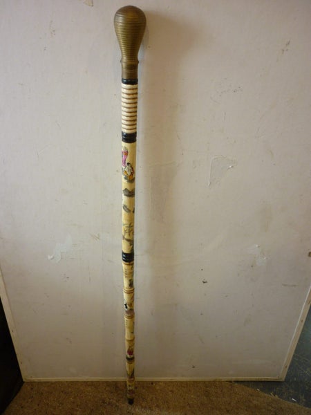 CHINESE VINTAGE BONE WALKING STICK .HAND PAINTED,ENGRAVED +TEXT Carousel 1