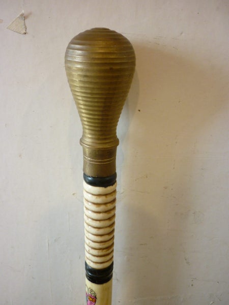 CHINESE VINTAGE BONE WALKING STICK .HAND PAINTED,ENGRAVED +TEXT Carousel 2