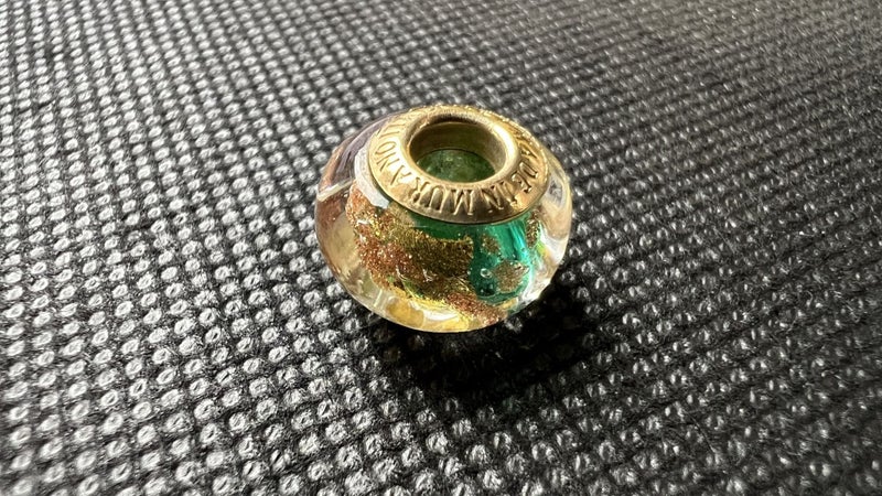 9ct Gold Murano Glass Italian Charm Bracelet Charm "Gilt Teal" - Lot E236 Carousel 1