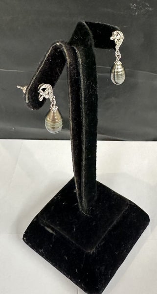 Sterling Silver C.Z Bead Dangle Earrings (Jewellery Safe) Carousel 2