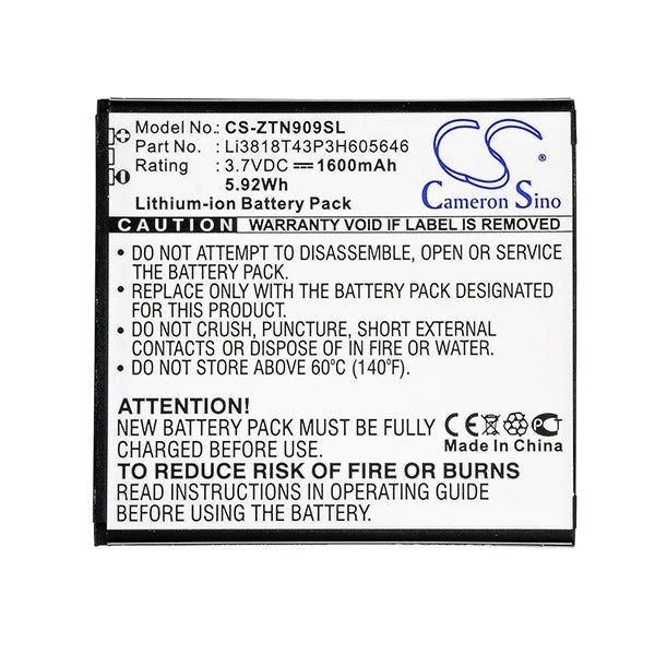 Cameron Sino Cs Ztn909Sl 1600Mah Replacement Battery For Zte Mobile Carousel 1