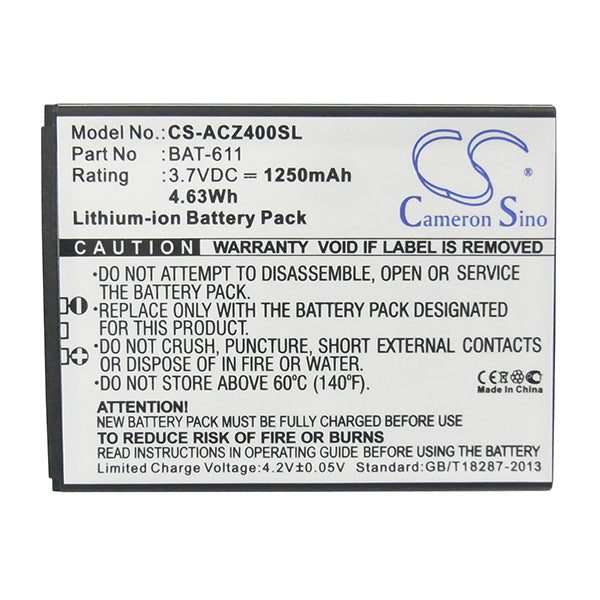 Cameron Sino Cs Acz400Sl 1250Mah Replacement Battery For Acer Mobile Carousel 1