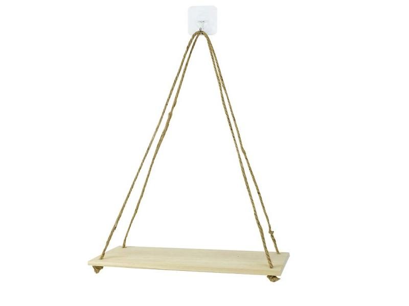 1pc Wooden Wall Shelves Hemp Rope Swing Wall Hanging Plant Flower Pot Tray Carousel 1