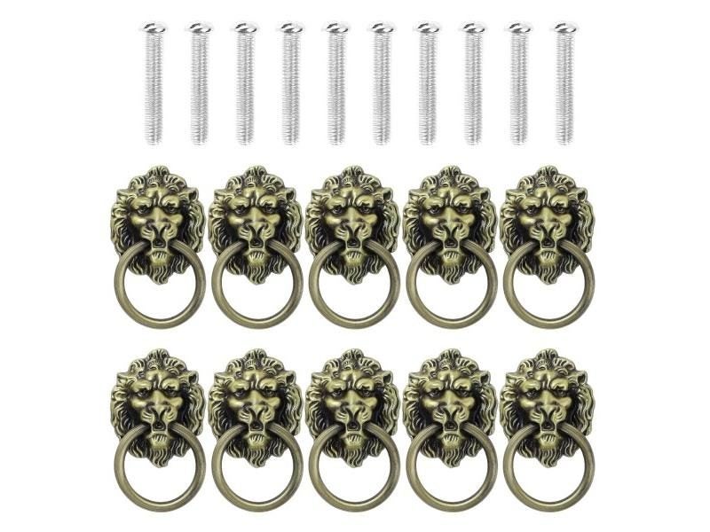10Pcs Lion Head Zinc Alloy Knob Pull Handle Door Knocker Hardware Ring Carousel 1