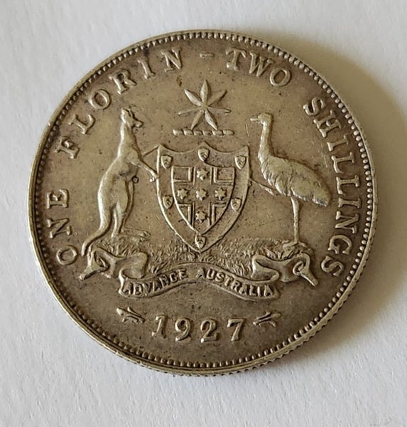 AUSTRALIA 1927 SILVER FLORIN COIN, GEORGE V, $1 RES! Carousel 1