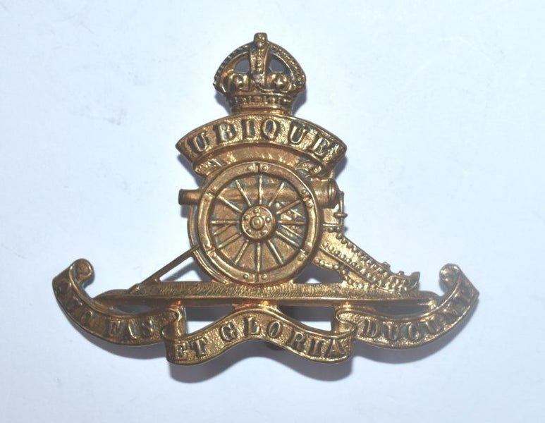 WWI BRITISH ECONOMY ISSUE ROYAL ARTILLERY HAT BADGE Carousel 1