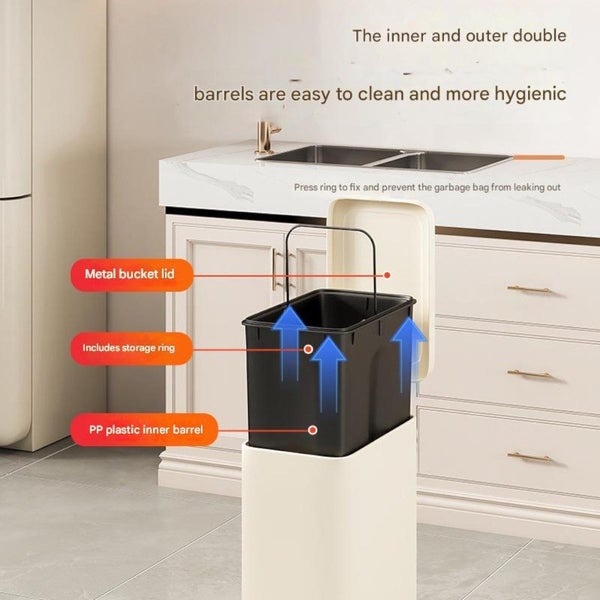 18L Slim Kitchen Trash Can -White Carousel 8