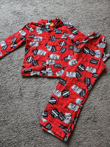 Boys 'Danger Sign' Print Flannelette Pyjamas Carousel 1
