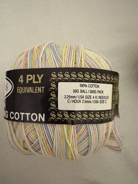 4ply 100% Cotton 50g x 3 balls Pastel vibes Carousel 1