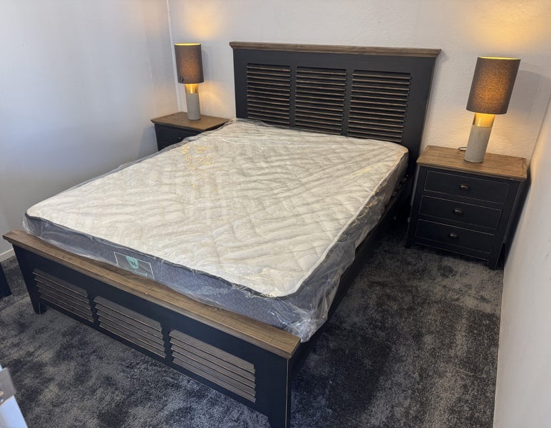 Queen Bedroom Suite - Slat Bed, Tallboy, Bedsides and Lamps Carousel 2