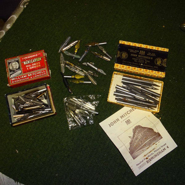 Bulk lot of Antique Mitchell Quill Pen Nibs and Boxes 1930's or earlier Carousel 1